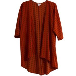 LuLaRoe Lindsay Cardigan S Orange Red Arrows Vertical Stripes Design Open Front